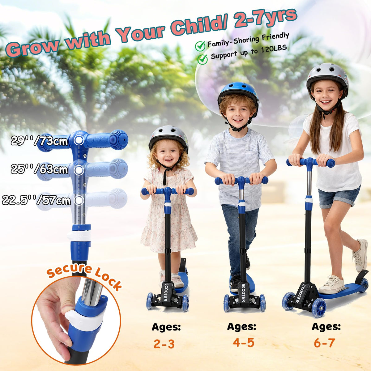 Kids 2-7 Age Light up 3 Wheels Folding Kick Scooter V451