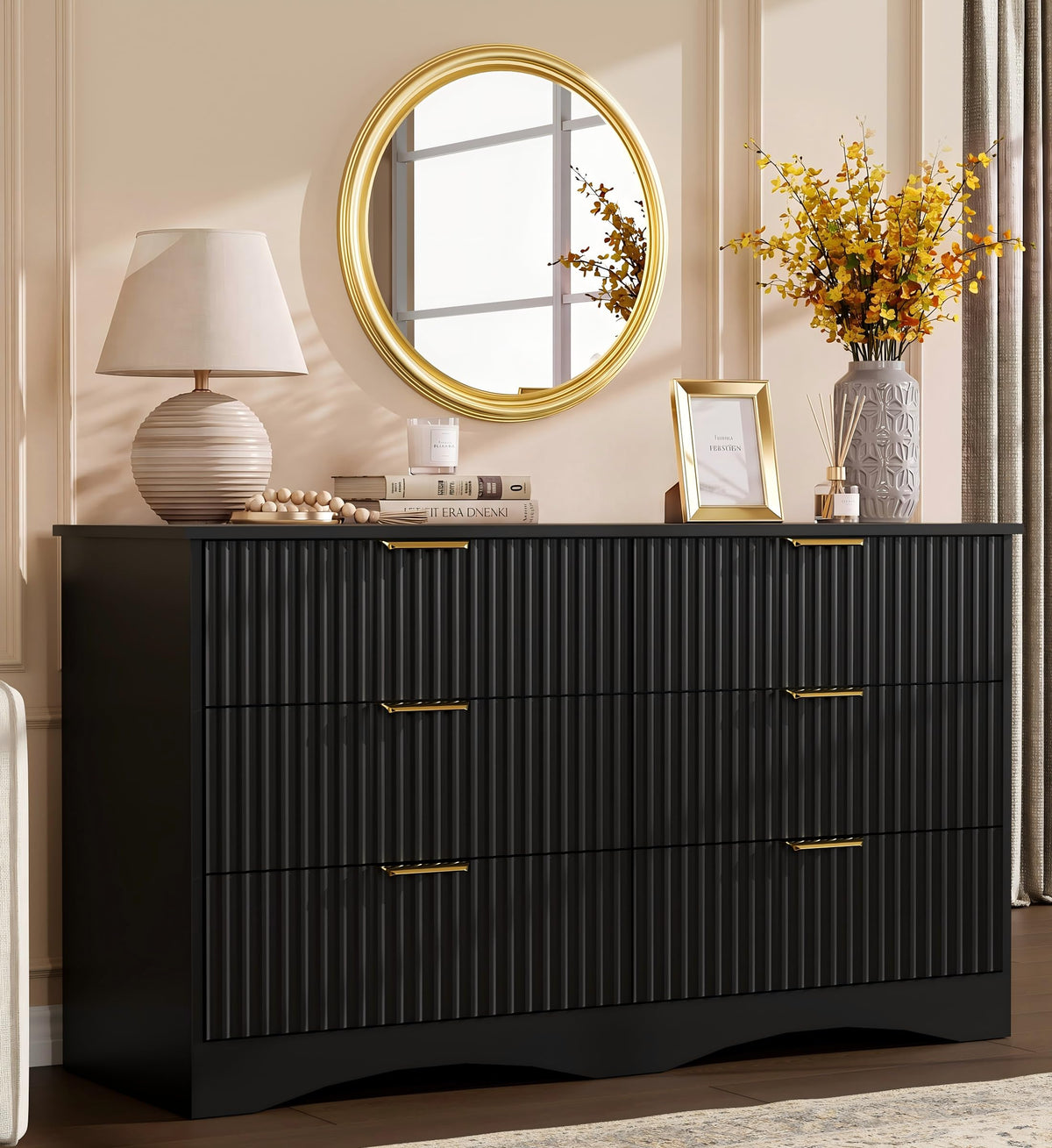 6 Drawer Fluted Wood Dresser I58084