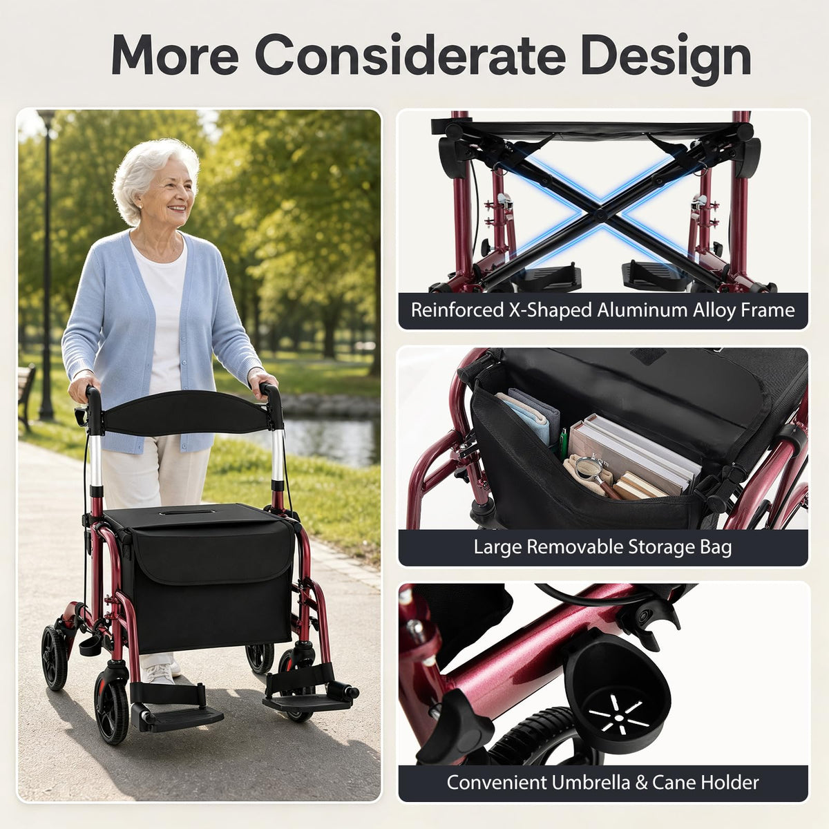 Foldable Rollator Walker 4 Wheel Transport Chair F164260
