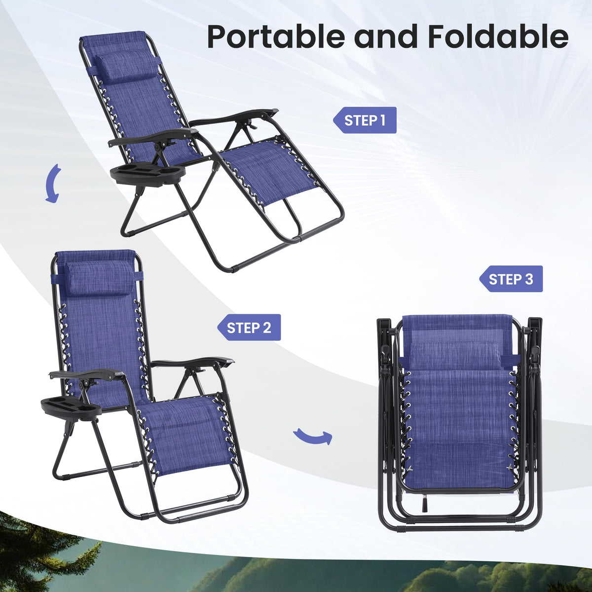 2 Pack Zero Gravity Outdoor Recliner Chair Blue H4487