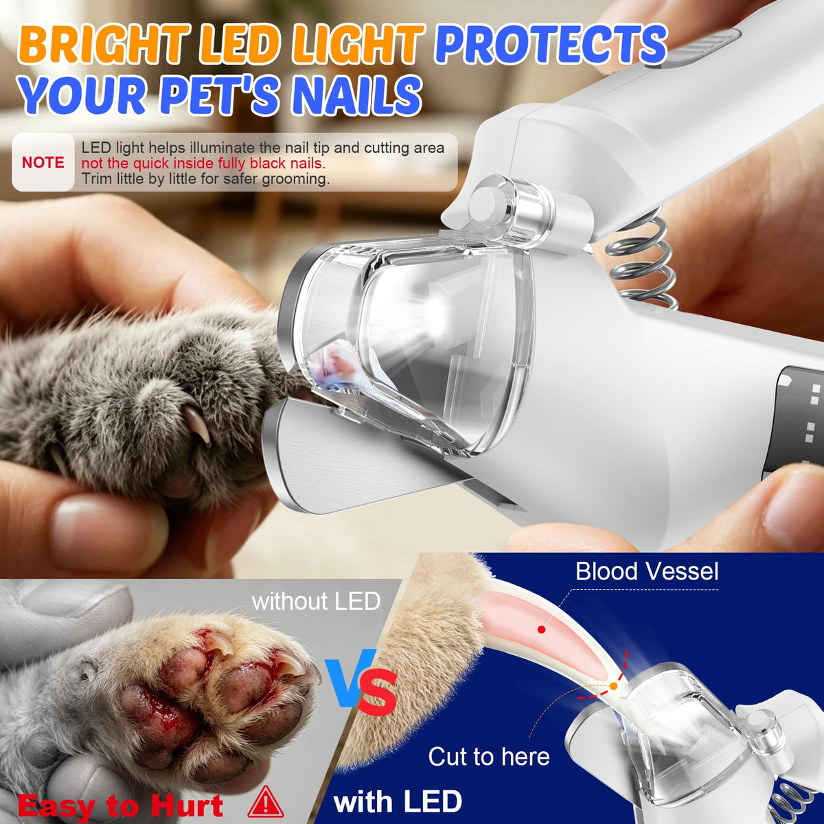 2-in-1 Dog Cat Nail Clippers and Grinder with Light A784