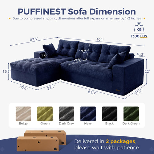 104-Inch L-Shaped Couch with Ottoman O64056
