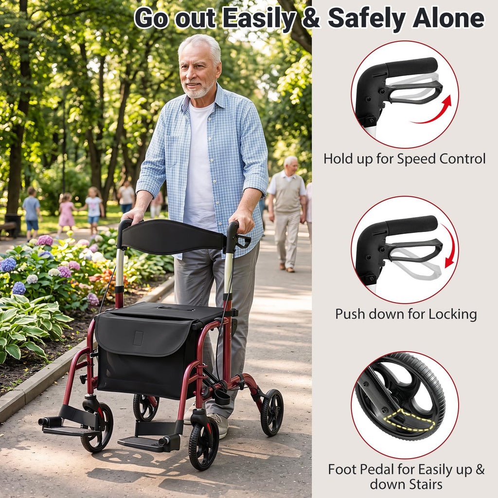 Foldable Rollator Walker 4 Wheel Transport Chair F164260