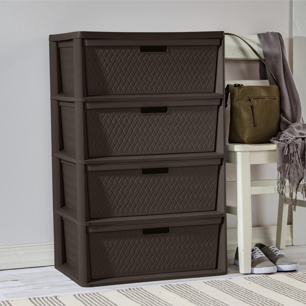 Brown 4 Drawer Plastic Storage Tower D644