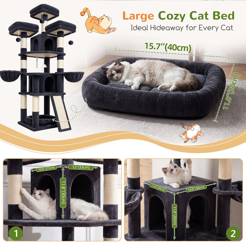 70 Inch Dark Gray Cat Tree with Scratching Post B940584
