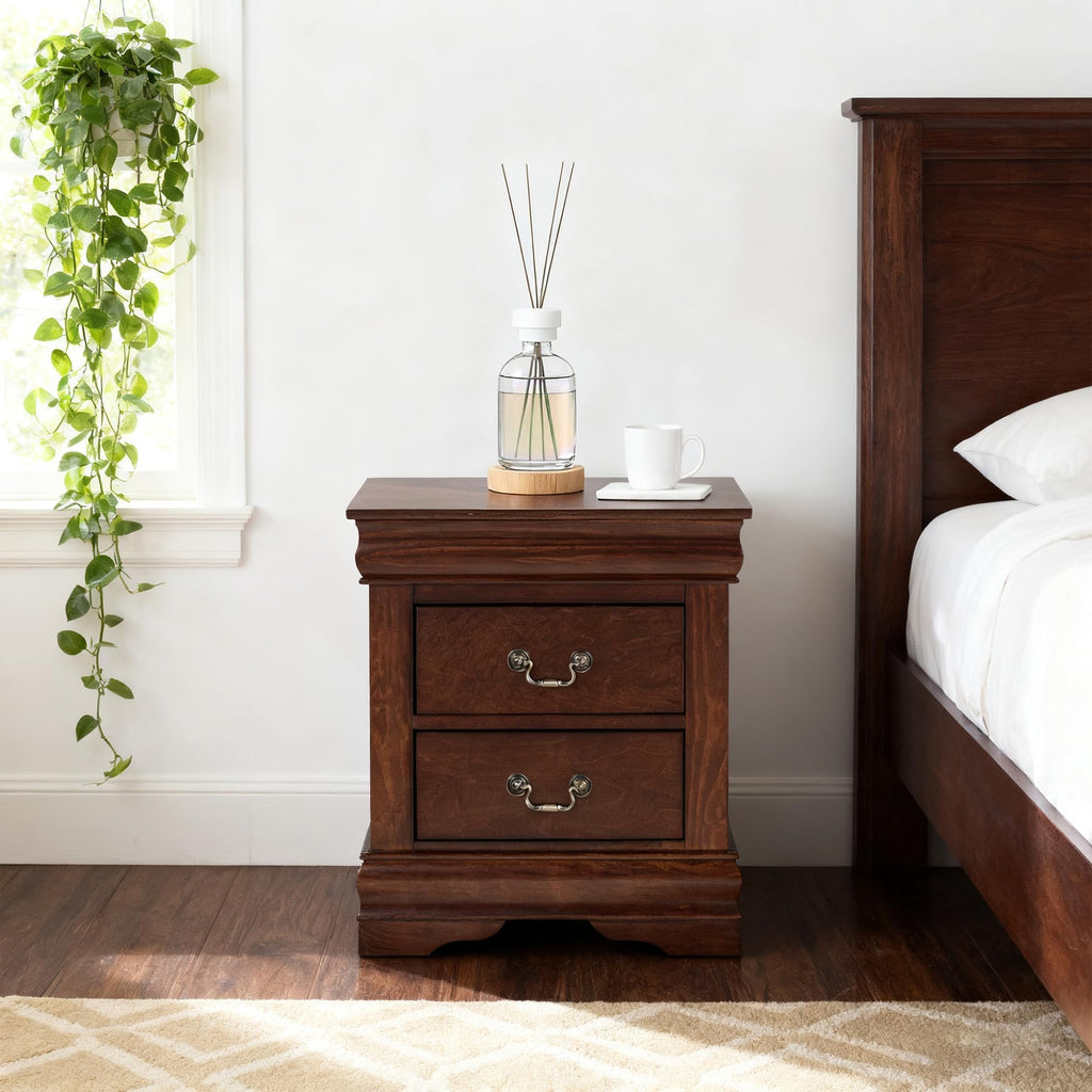 Cherry Wood Nightstand Set of 2 with 2 Drawers V694923