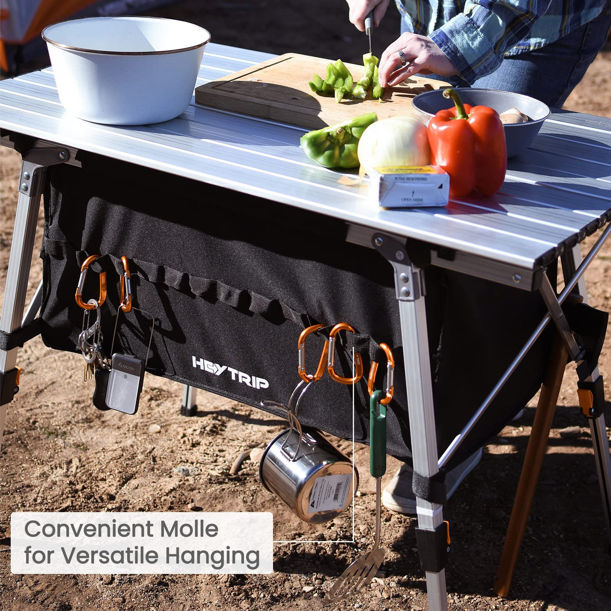 Adjustable Height Folding Camping Table with Storage S866