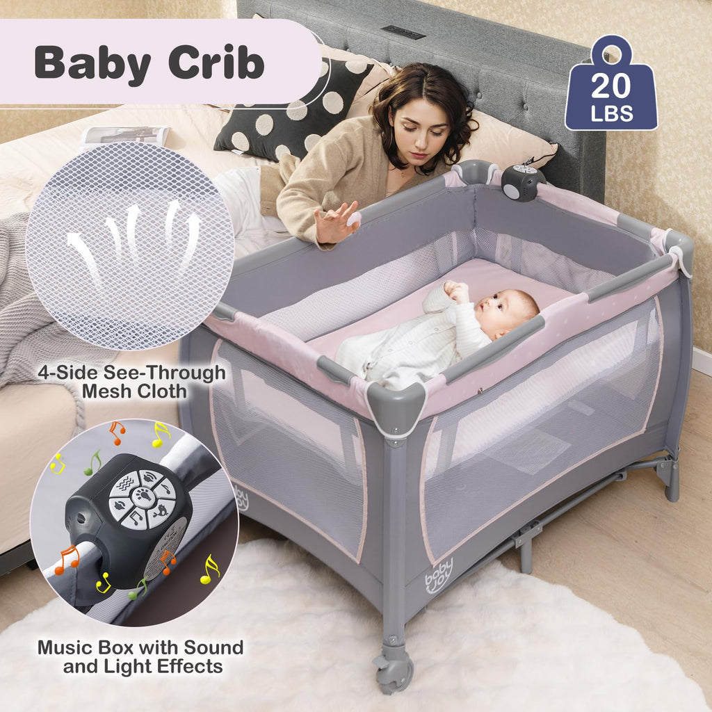 5 in 1 Pack and Play with Bassinet and Diaper Changing Table S5634