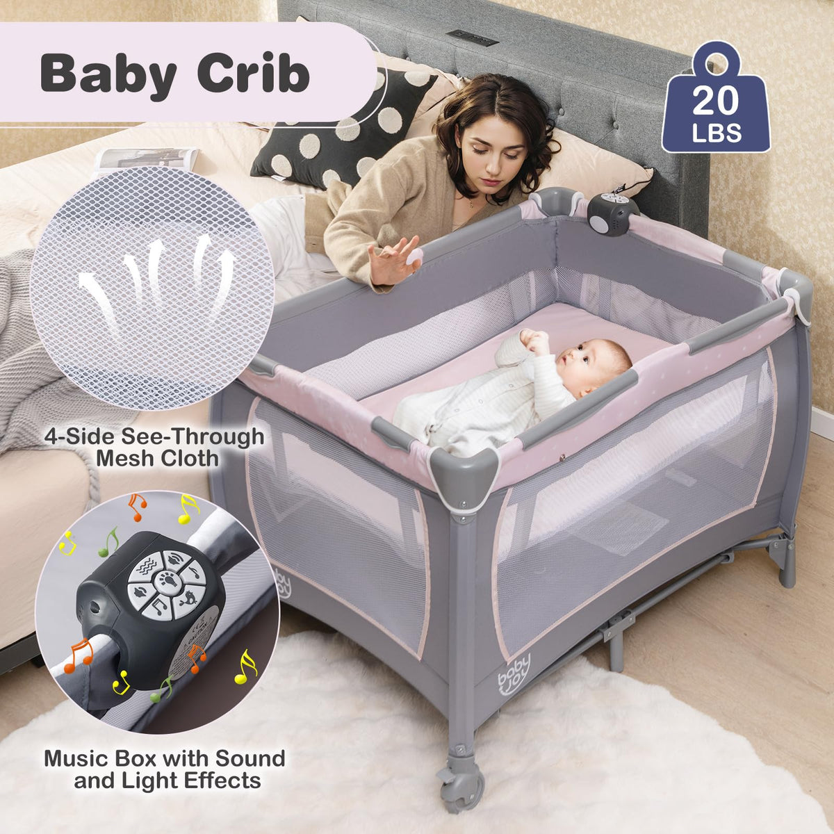 5 in 1 Pack and Play with Bassinet and Diaper Changing Table S5634