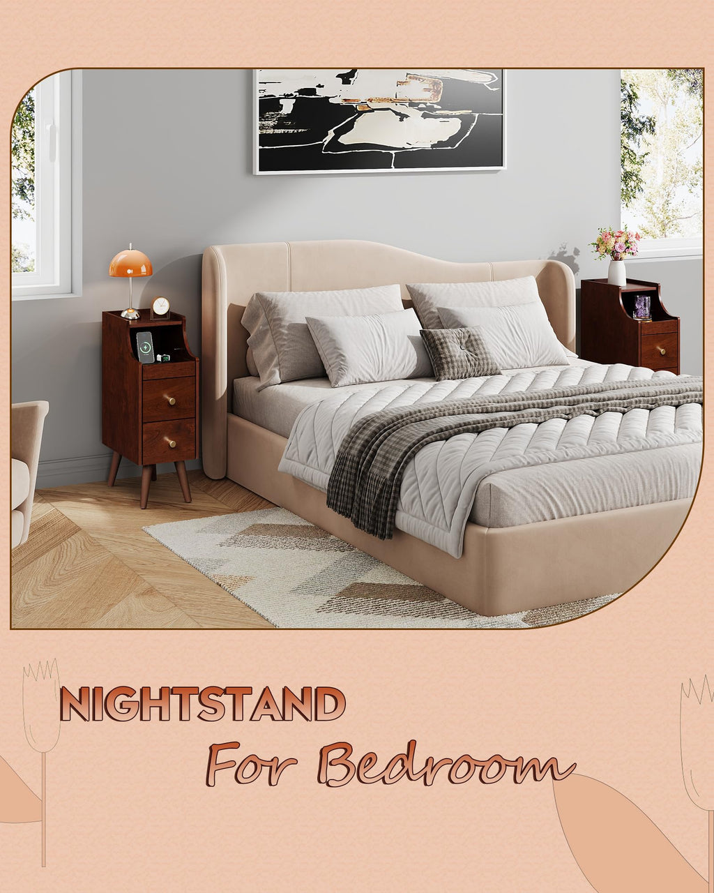 Slim Narrow Nightstand with Drawer S6740