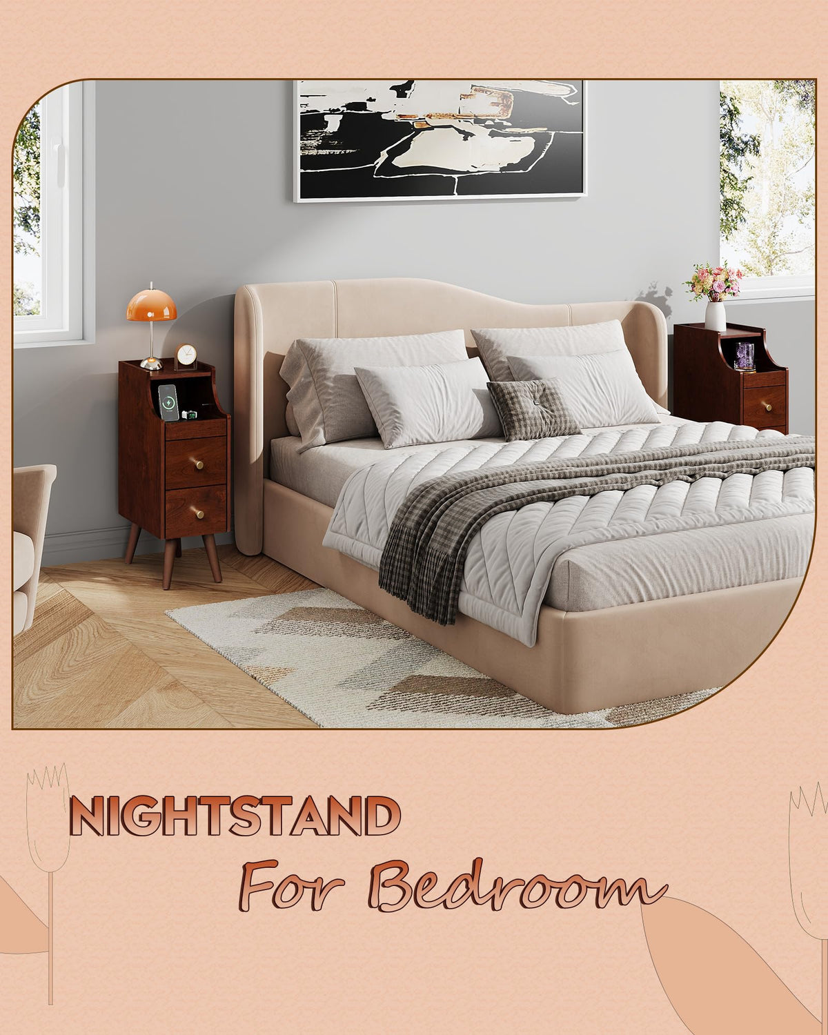 Slim Narrow Nightstand with Drawer S6740