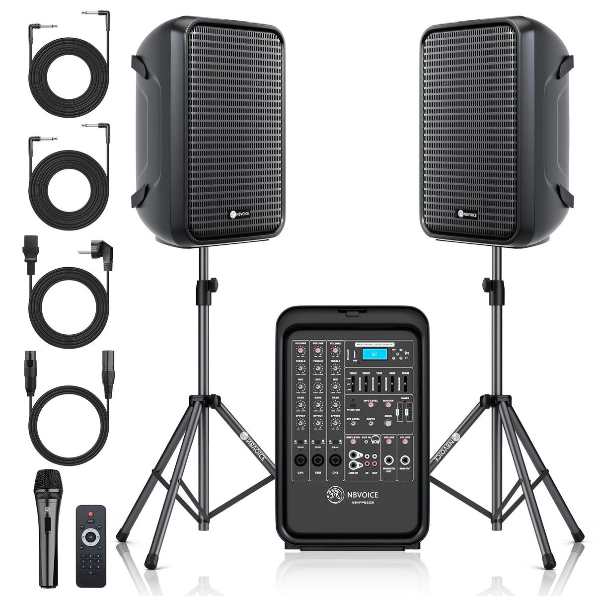 Portable All-in-One 2-Way PA System with 8-Channel Mixer W9373