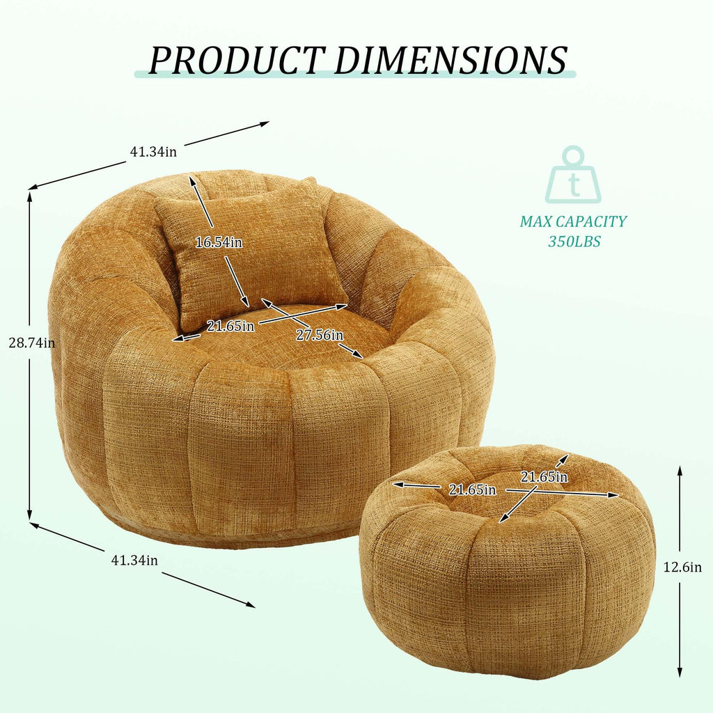 Yellow Memory Foam Bean Bag Chair with Ottoman L72840