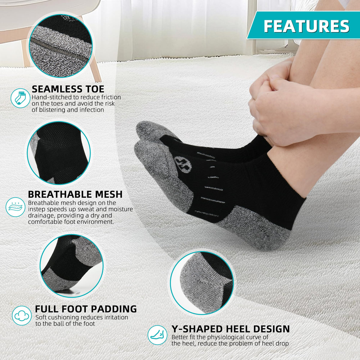 Diabetic Socks for Men, 10 Pairs Ankle & Low Cut Size 9-15 B63026