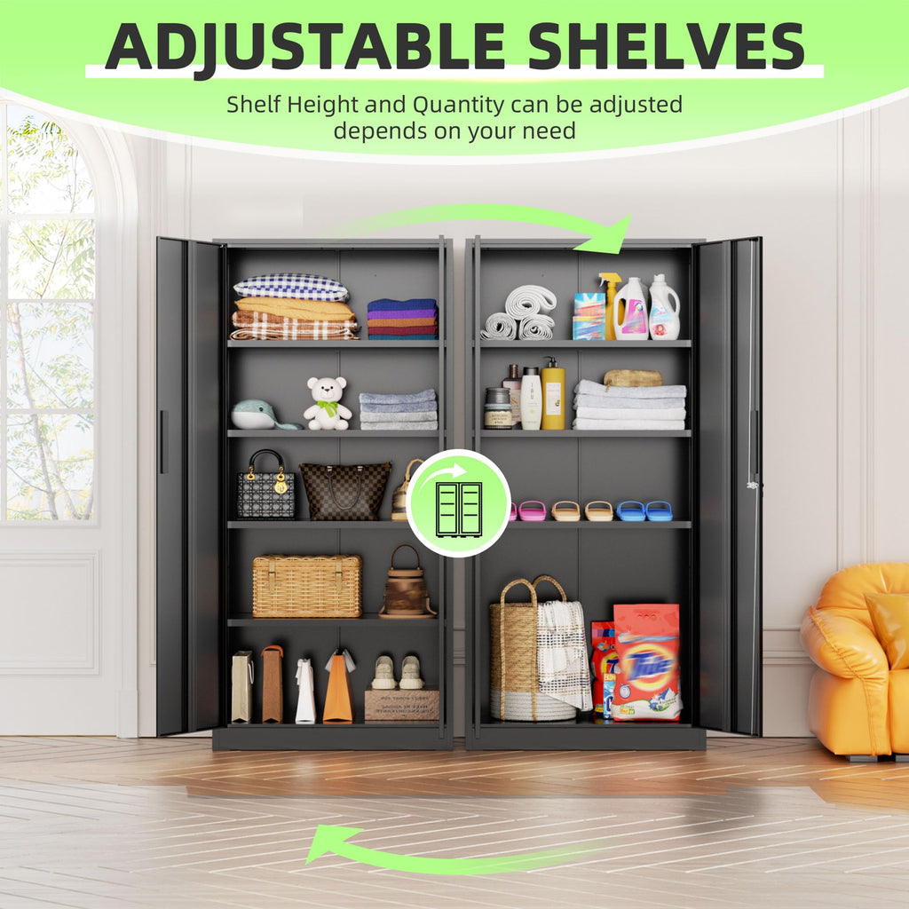 Black 72" Locking Steel Storage Cabinet with 4 Adjustable Shelves I79290