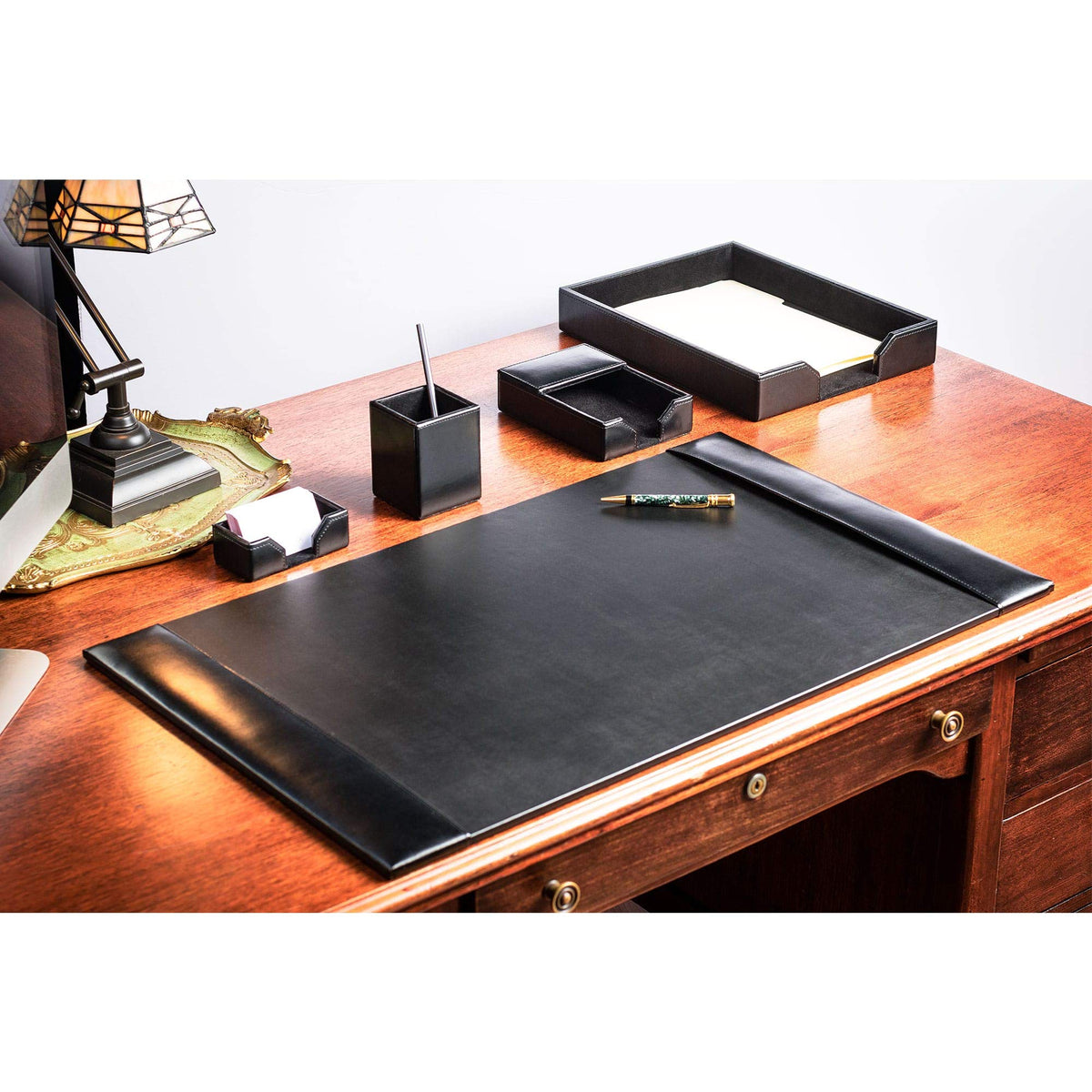 Black Bonded Leather 5-Piece Desk Set Y21825