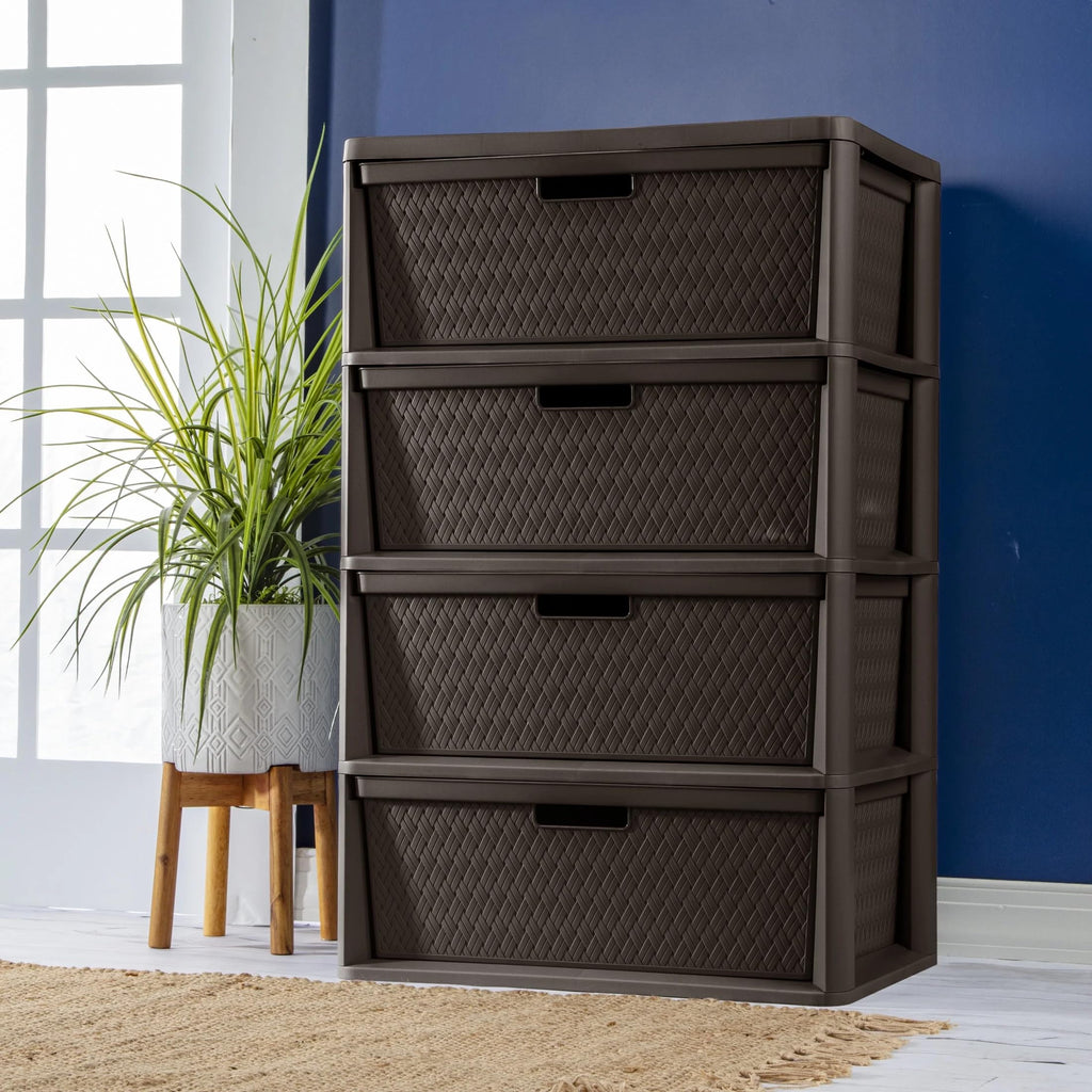 Brown 4 Drawer Plastic Storage Tower D644