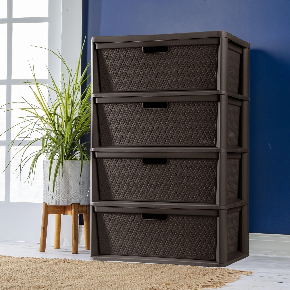 Brown 4 Drawer Plastic Storage Tower D644