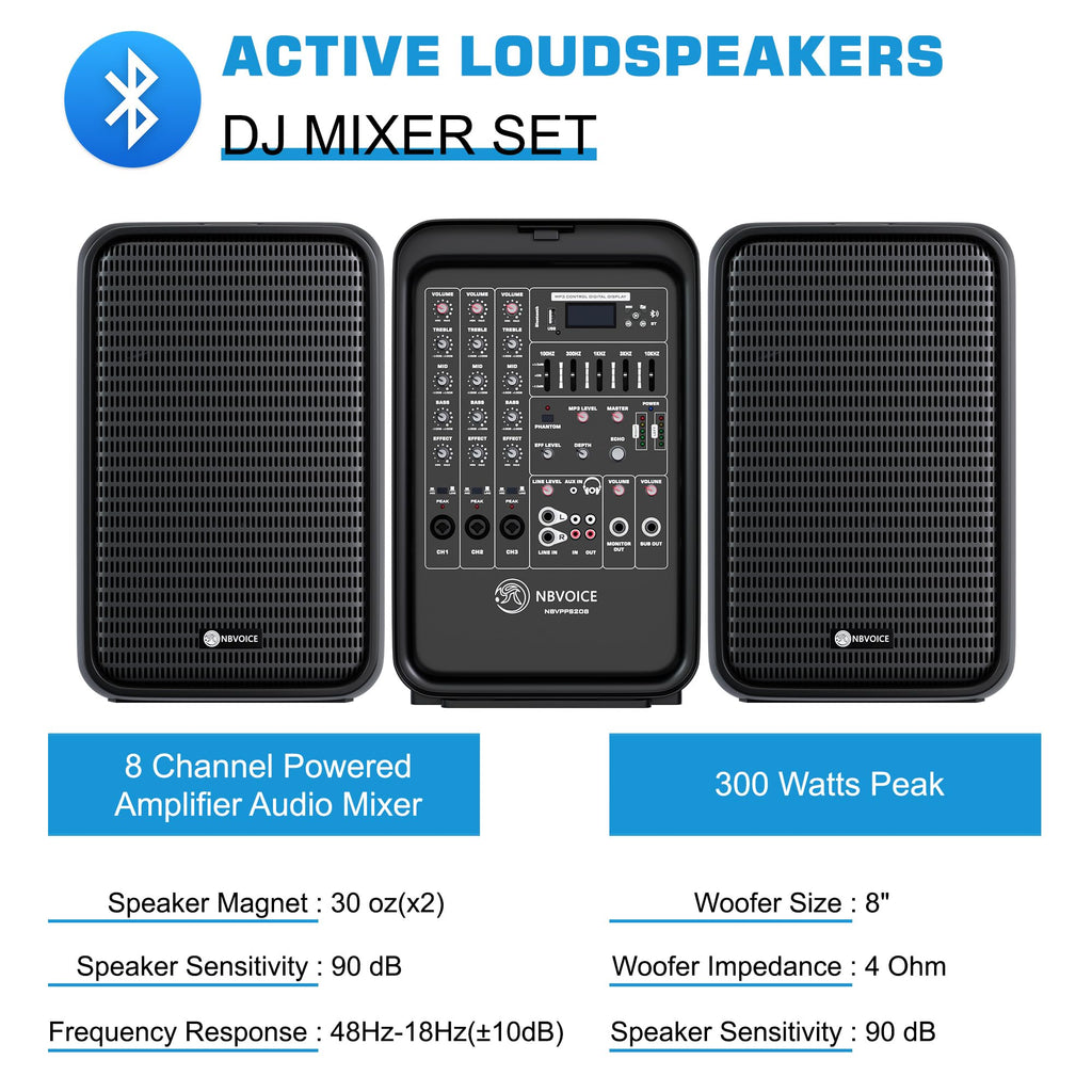 Portable All-in-One 2-Way PA System with 8-Channel Mixer W9373