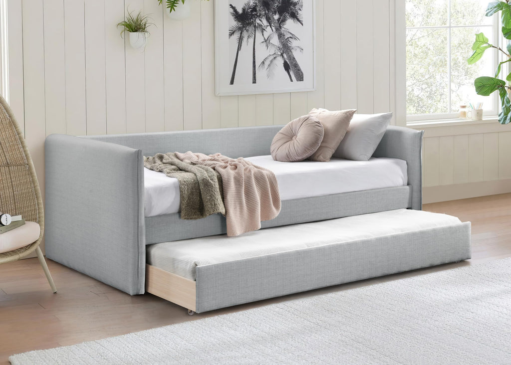 Light Grey Linen Textured Twin Daybed with Trundle Z525