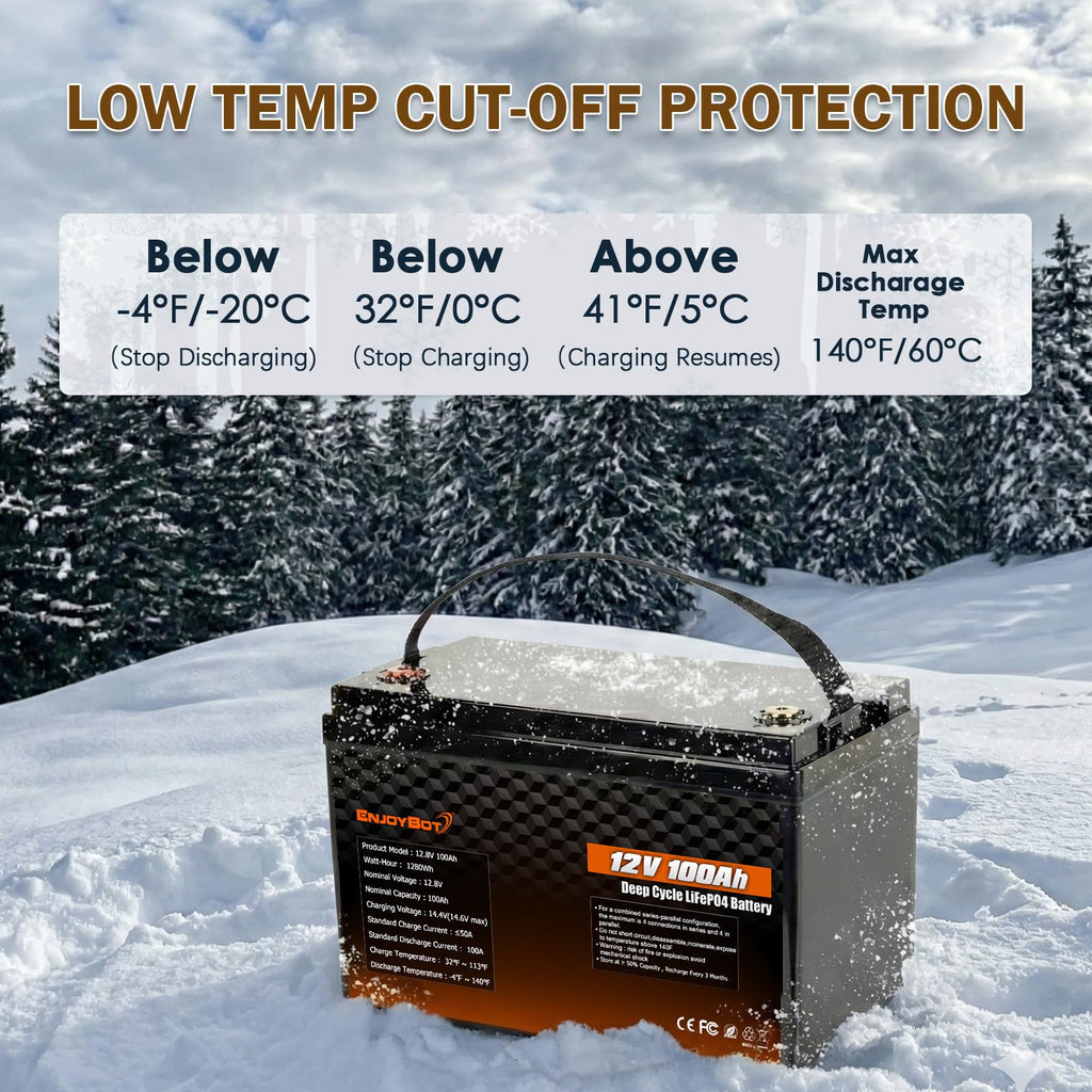 12V 100Ah LiFePO4 Lithium Battery, 100A BMS Deep Cycle Battery with Low Temp Cut Off, 2 Pack S711