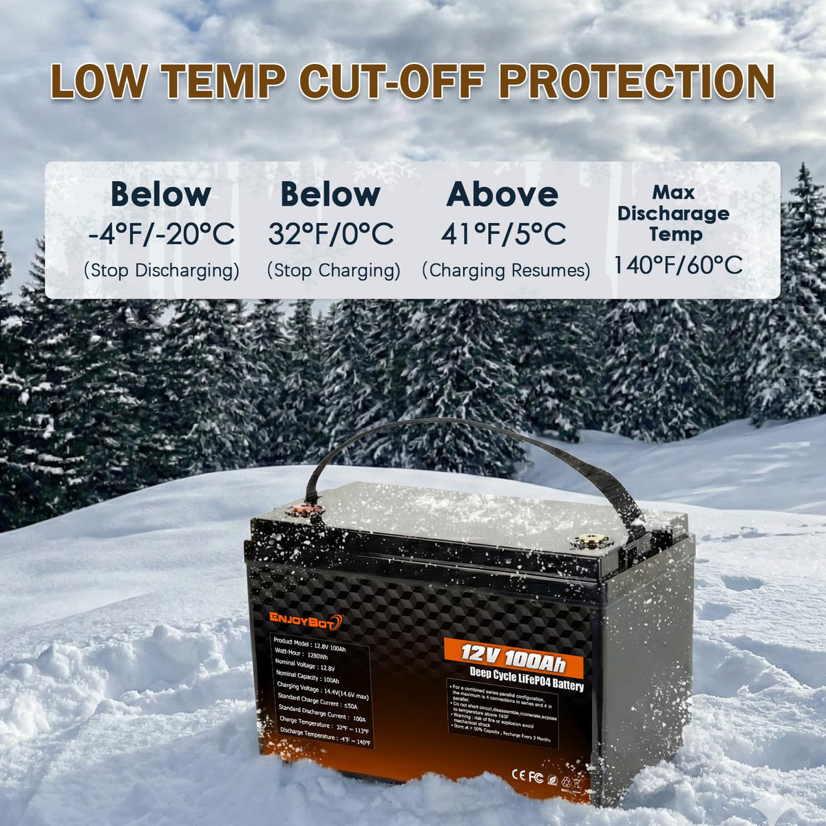 12V 100Ah LiFePO4 Lithium Battery, 100A BMS Deep Cycle Battery with Low Temp Cut Off, 2 Pack S711
