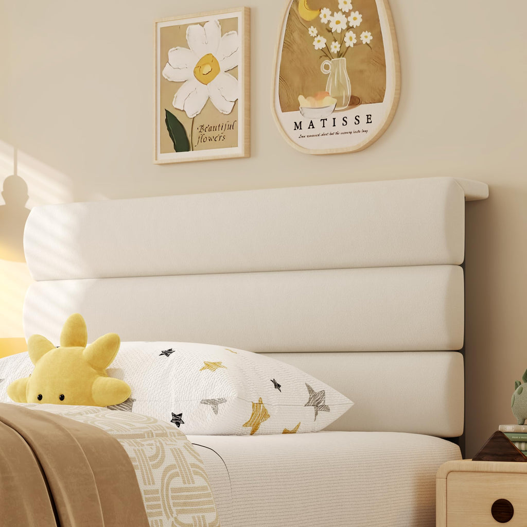 Beige Velvet Upholstered Twin Platform Bed Frame B52693