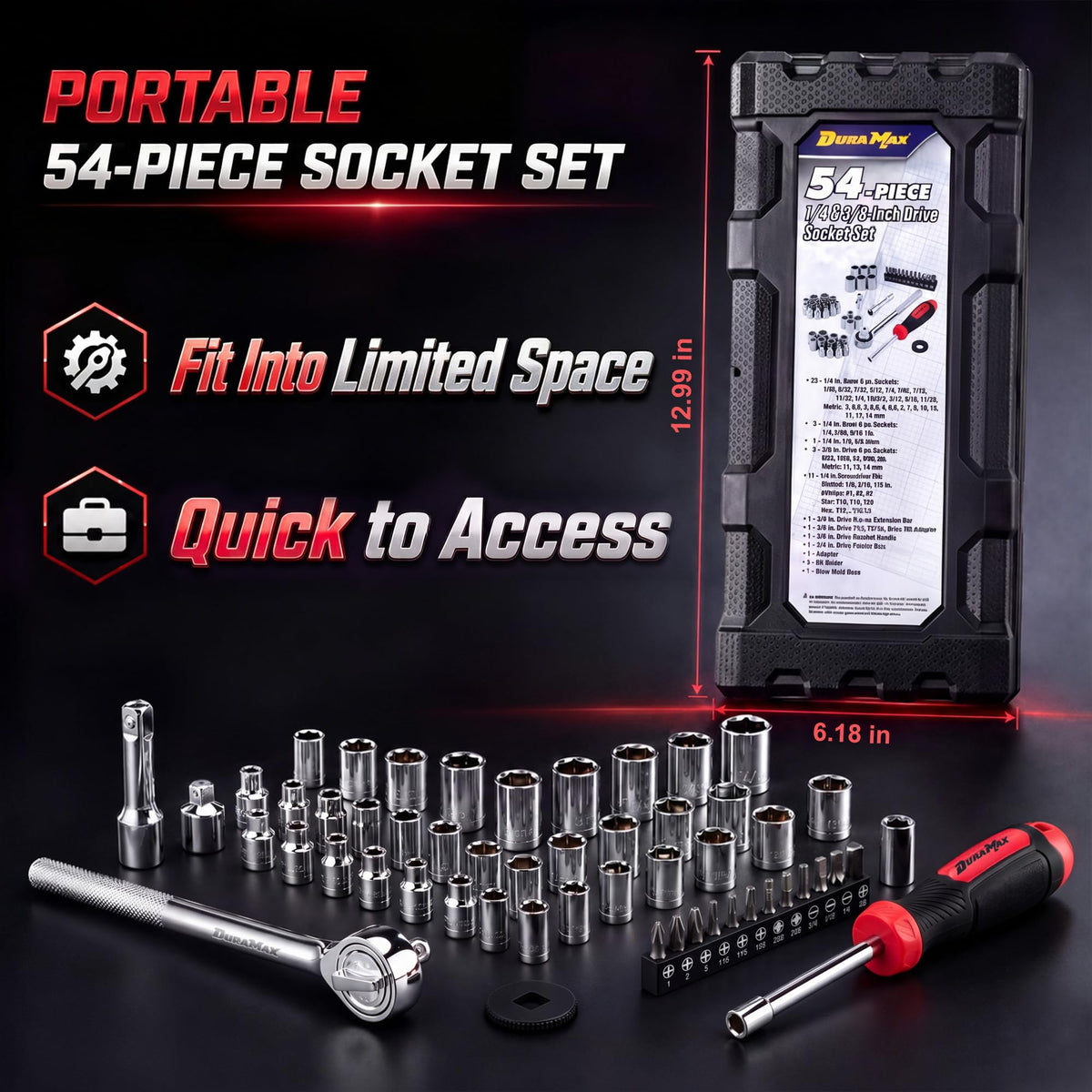 54-Piece Mechanic Tool Set with SAE & Metric Sockets R912