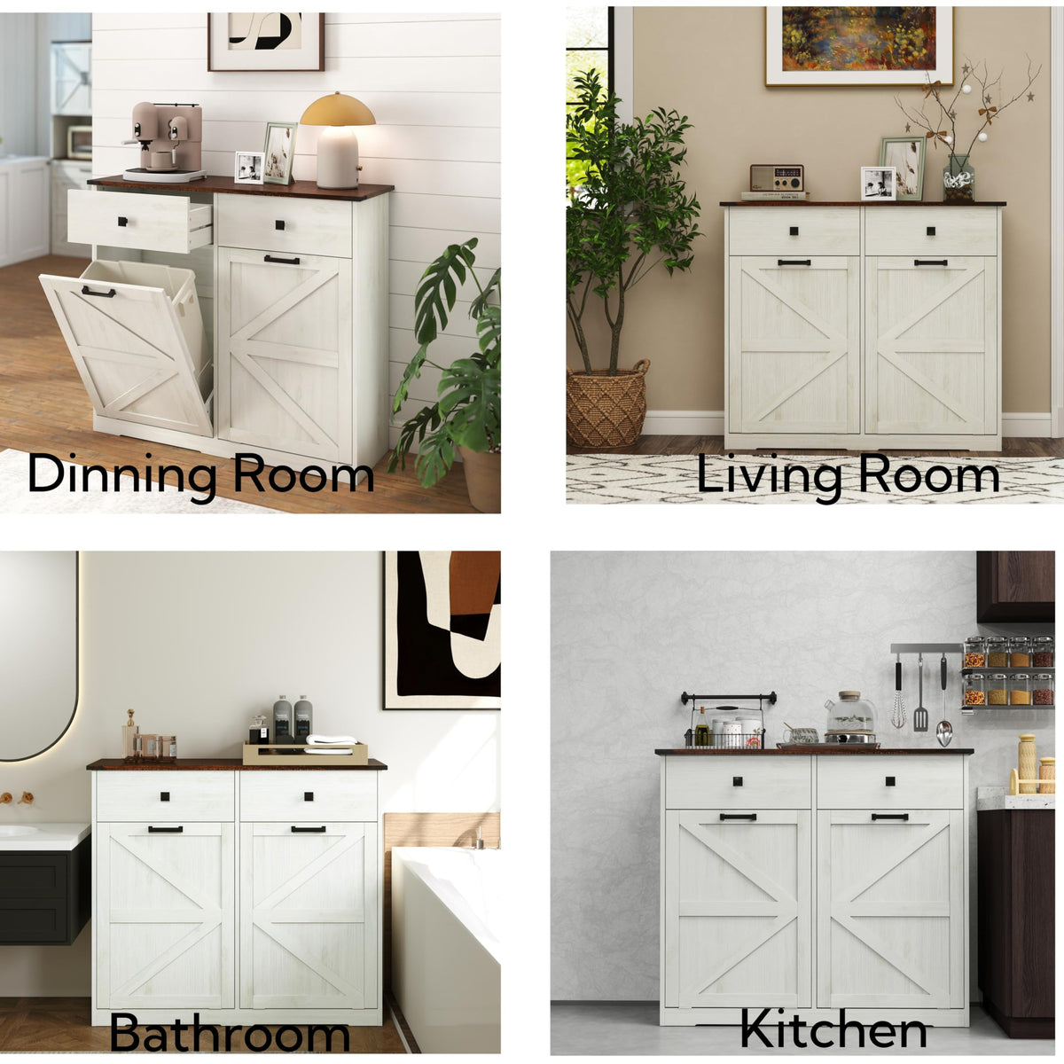 Double Tilt Out Trash Cabinet, Fits 2 10 Gallon Bins, Antique White Y804