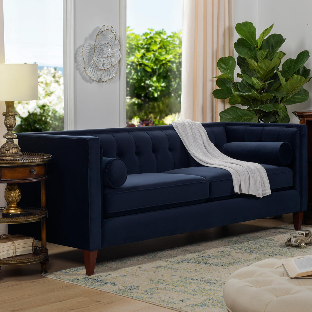 Dark Navy Blue Performance Velvet Tufted Sofa G386