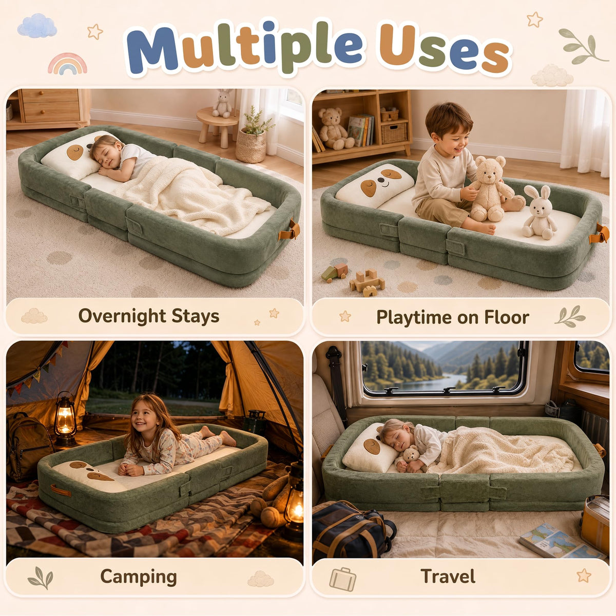 Foldable Portable Toddler Travel Bed with Pillow L5009