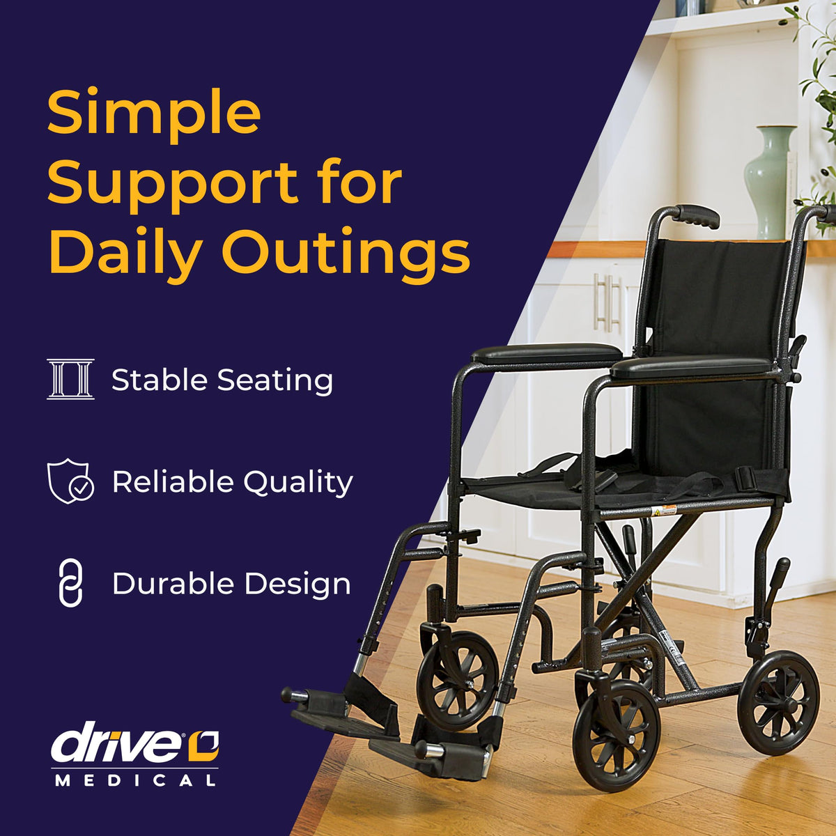 Folding Transport Wheelchair with Swing-Away Footrest I907