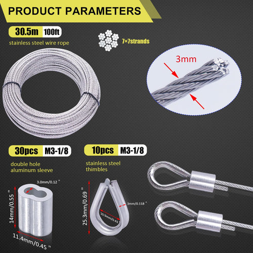 1/8" T316 Stainless Steel Cable Rope 7x7 Wire Rope V1020