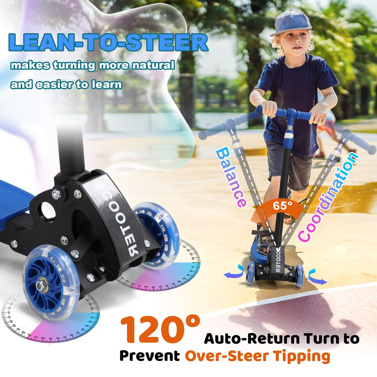 Kids 2-7 Age Light up 3 Wheels Folding Kick Scooter V451