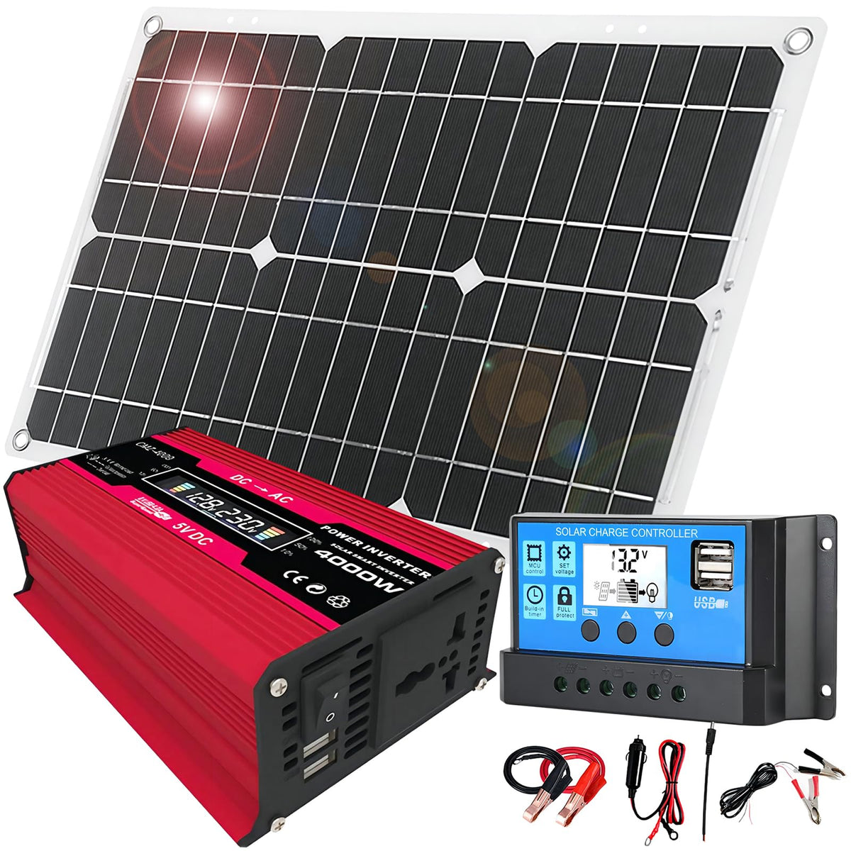 12V Off-Grid Solar Panel Kit with Inverter & Charge Controller D135517