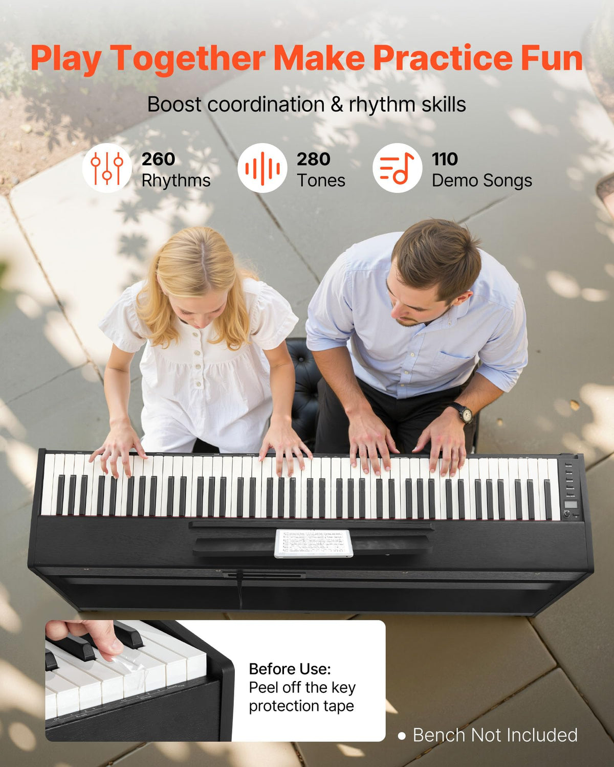 88 Keys Weighted Digital Piano with Furniture Stand and Triple Pedal, Black I612798