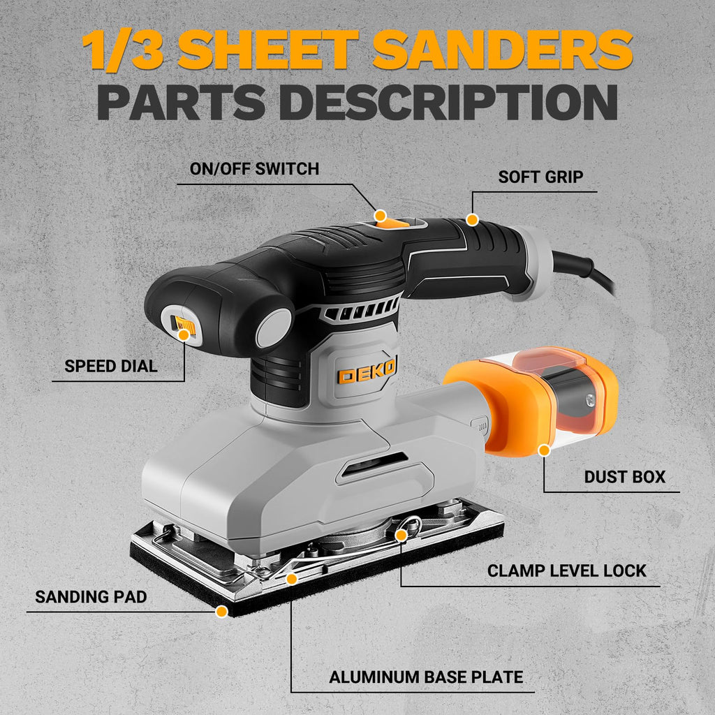 1/3 Sheet Palm Sander with 15 pcs Sandpaper and Dust Box C337108