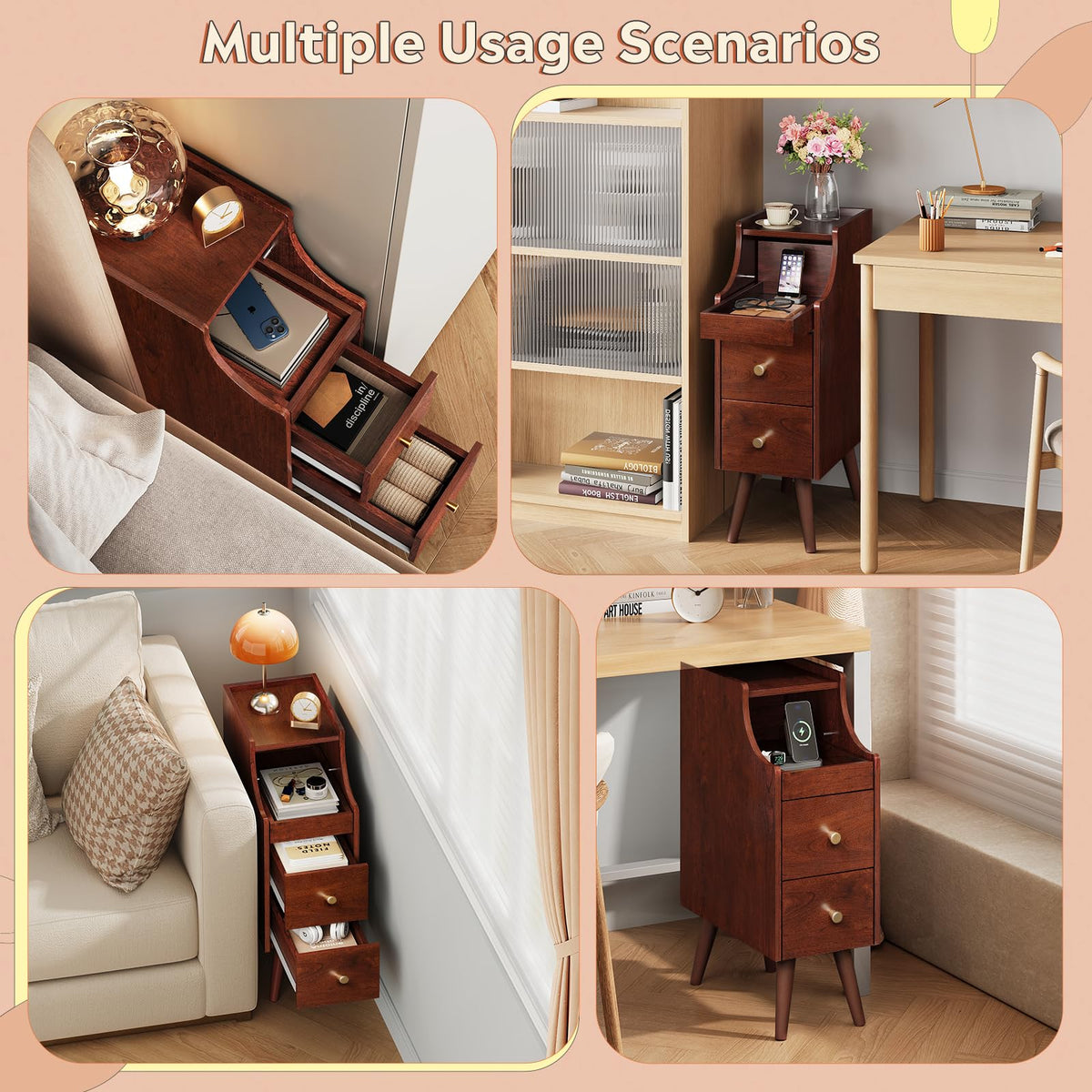 Slim Narrow Nightstand with Drawer S6740