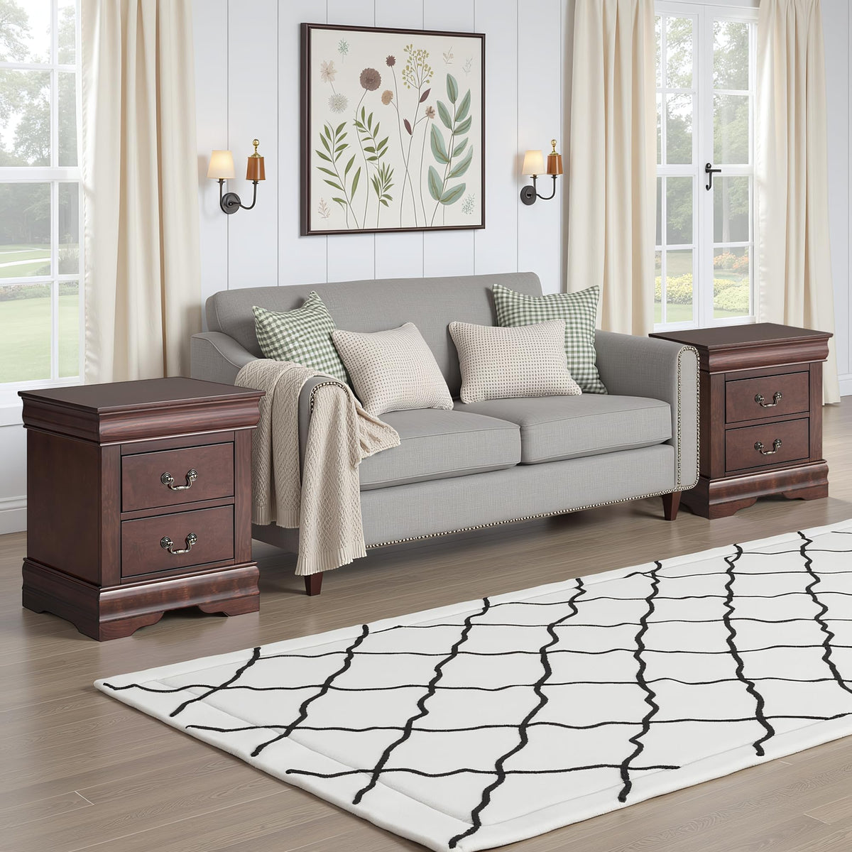Cherry Wood Nightstand Set of 2 with 2 Drawers V694923