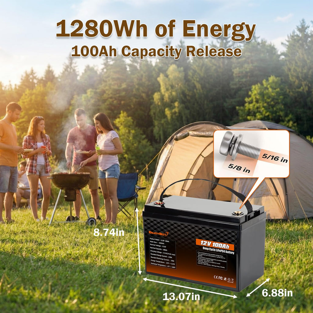 12V 100Ah LiFePO4 Lithium Battery, 100A BMS Deep Cycle Battery with Low Temp Cut Off, 2 Pack S711