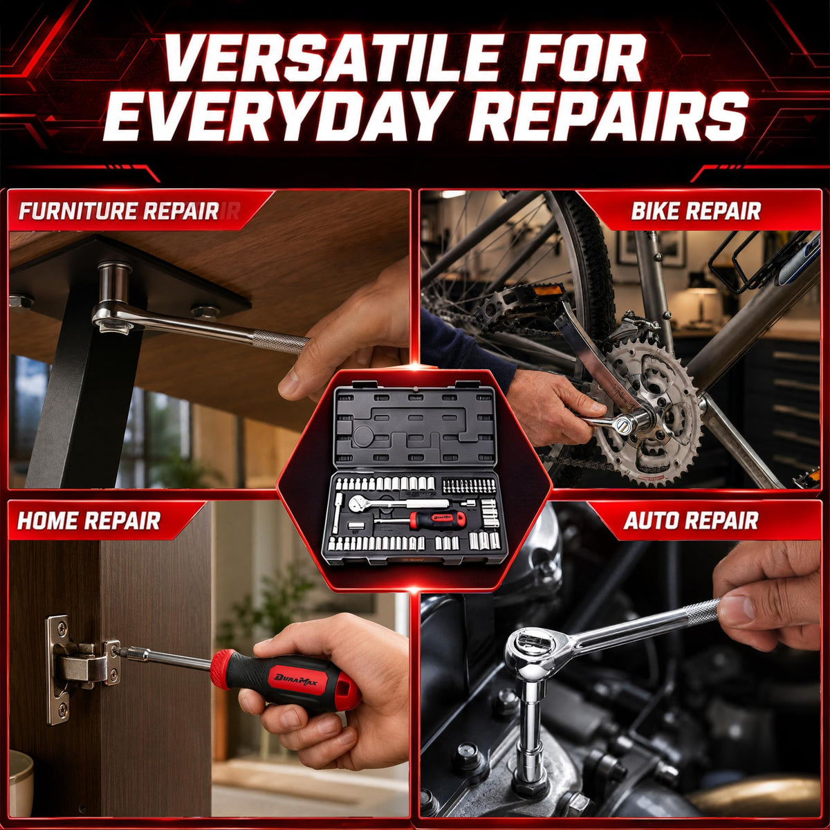 54-Piece Mechanic Tool Set with SAE & Metric Sockets R912