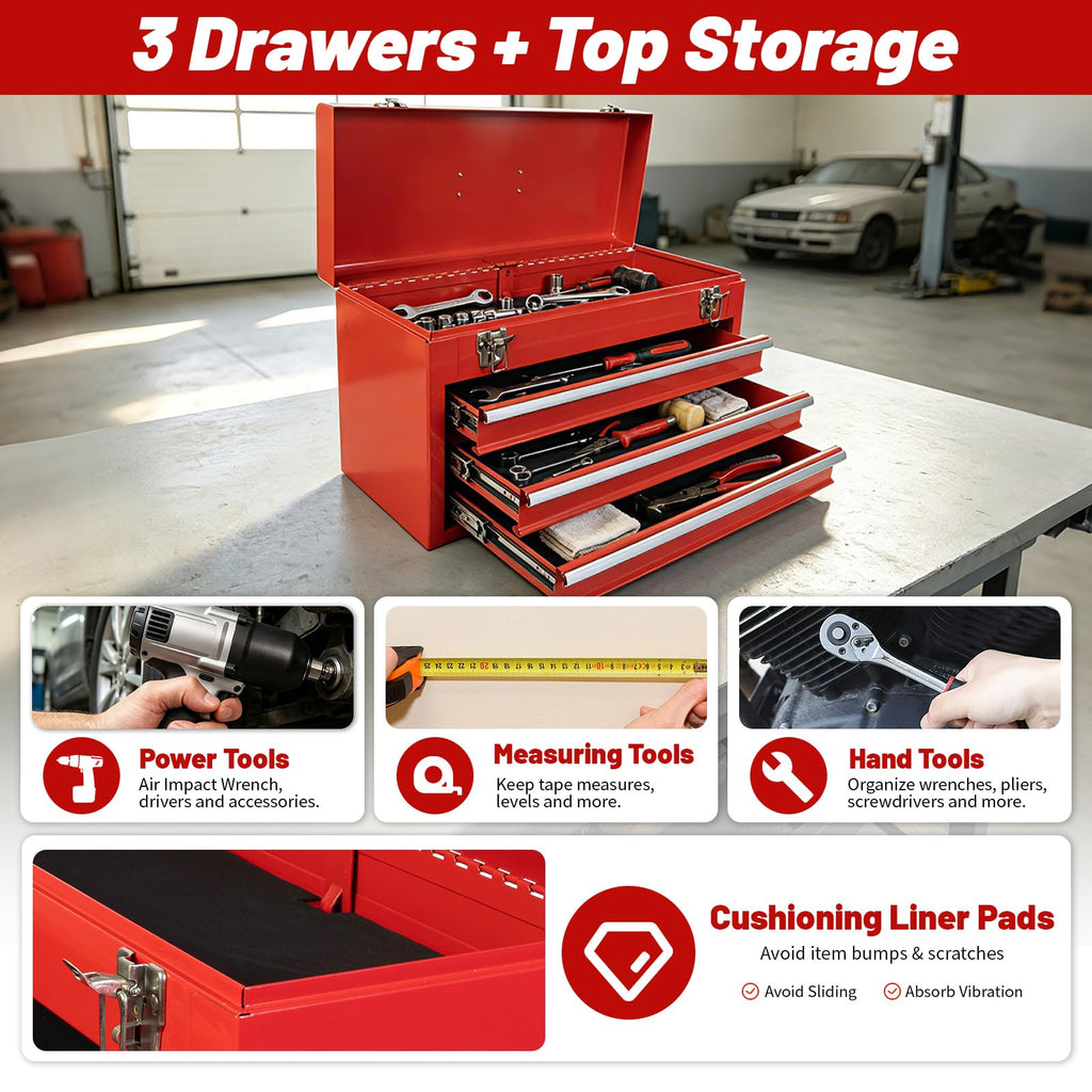 20.5-Inch Metal Tool Box with 3 Drawers G54392