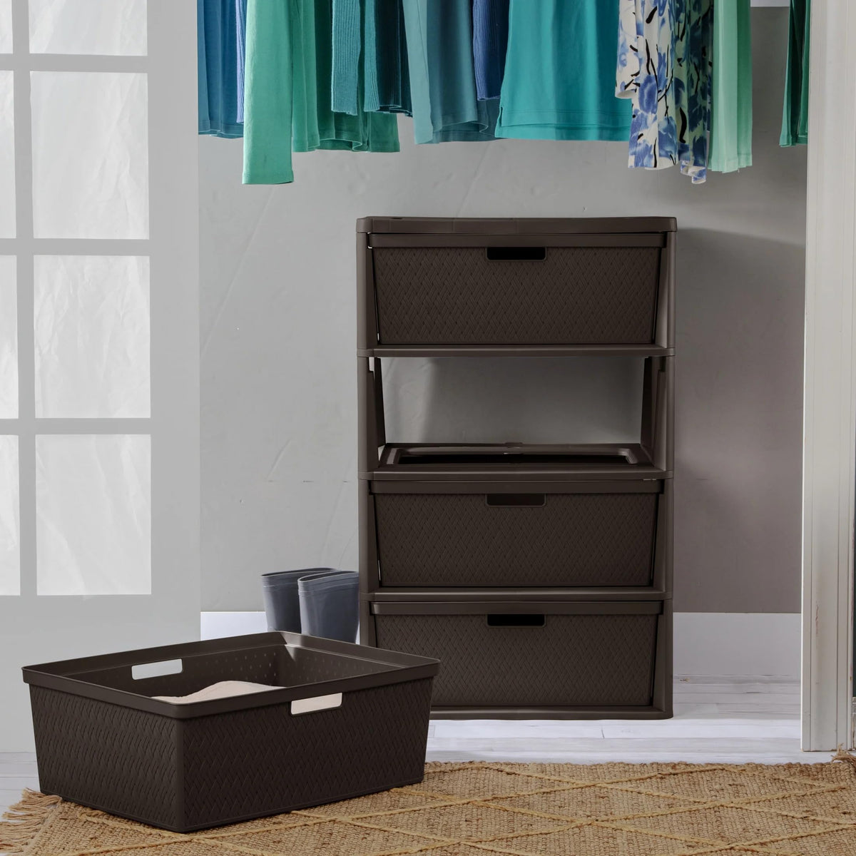 Brown 4 Drawer Plastic Storage Tower D644