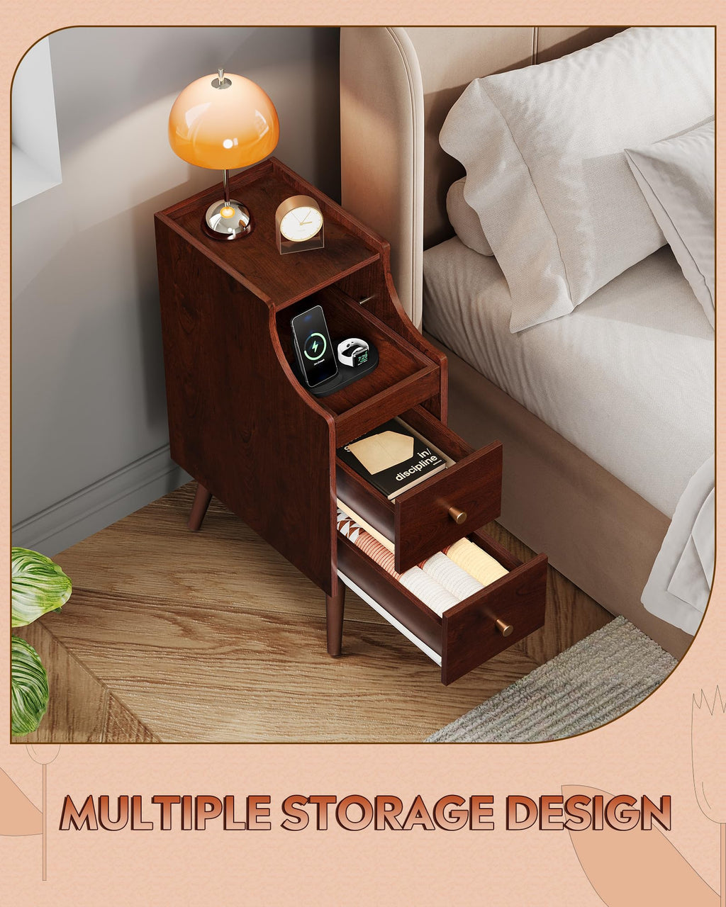 Slim Narrow Nightstand with Drawer S6740