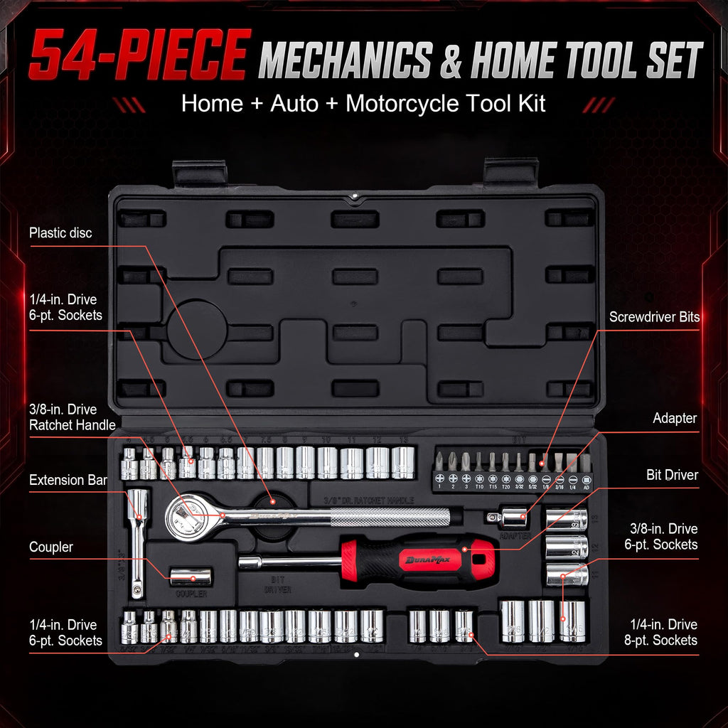54-Piece Mechanic Tool Set with SAE & Metric Sockets R912