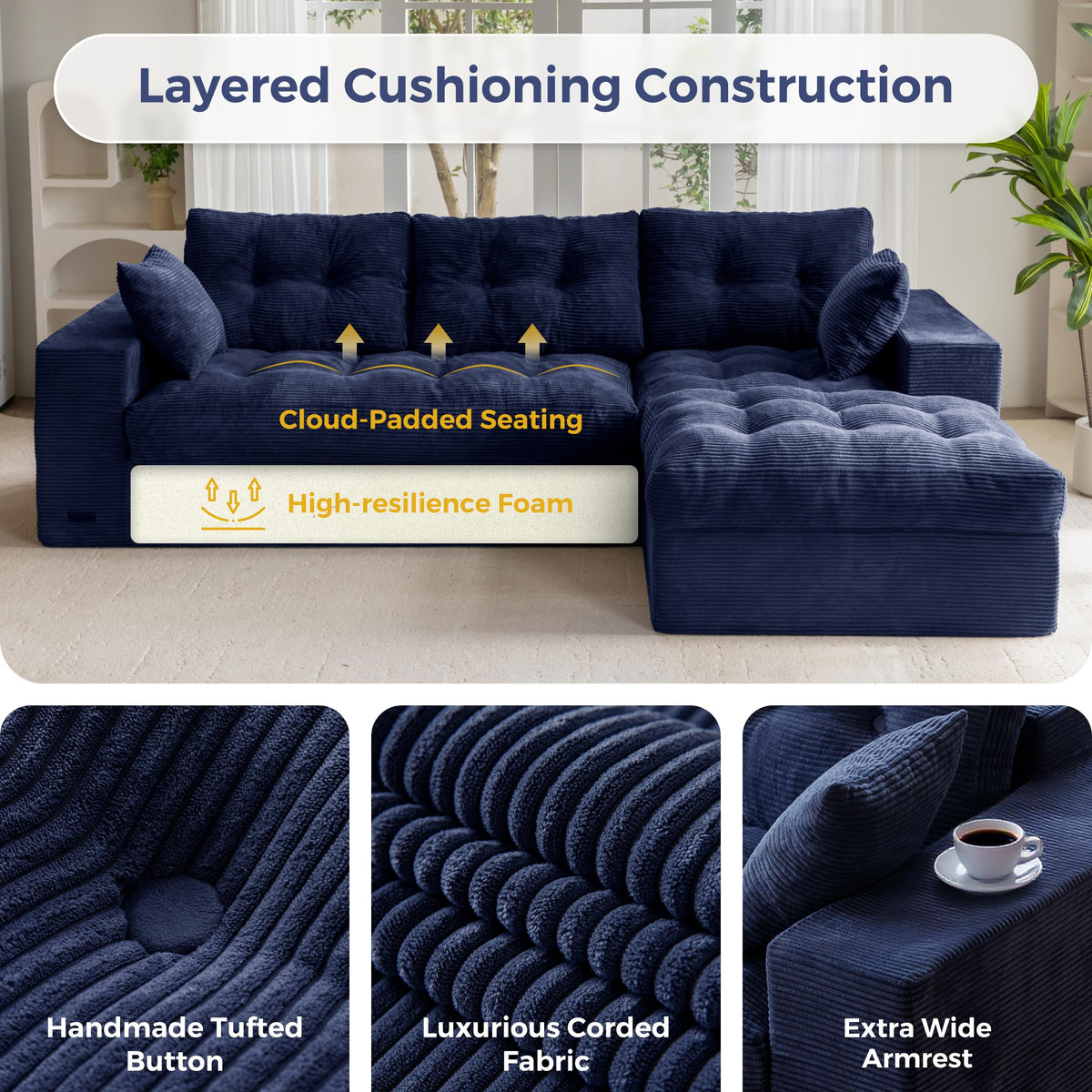 104-Inch L-Shaped Couch with Ottoman O64056