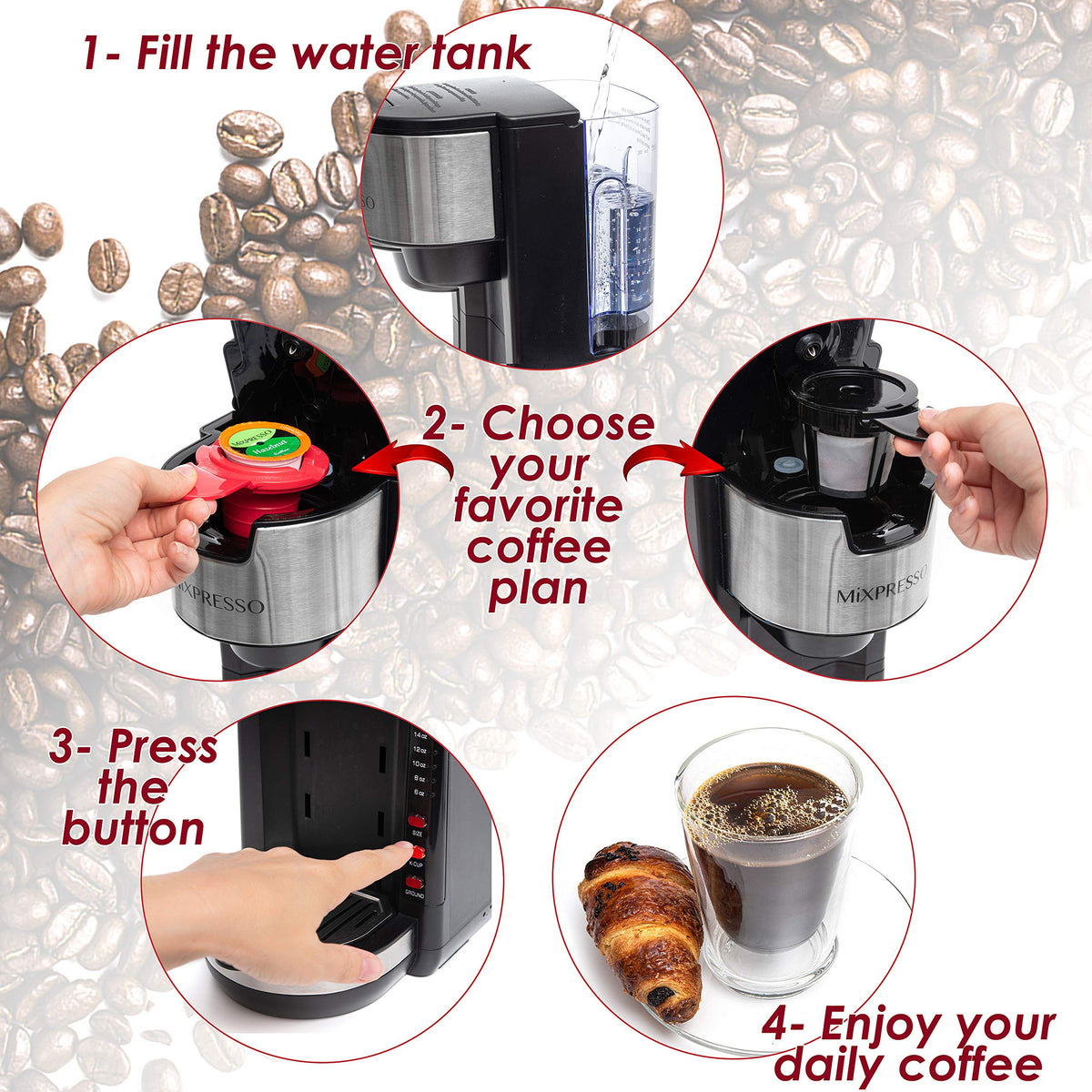 Black Single Serve Coffee Maker 30 oz V587