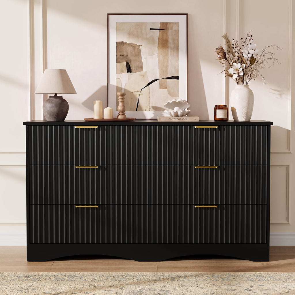 6 Drawer Fluted Wood Dresser I58084