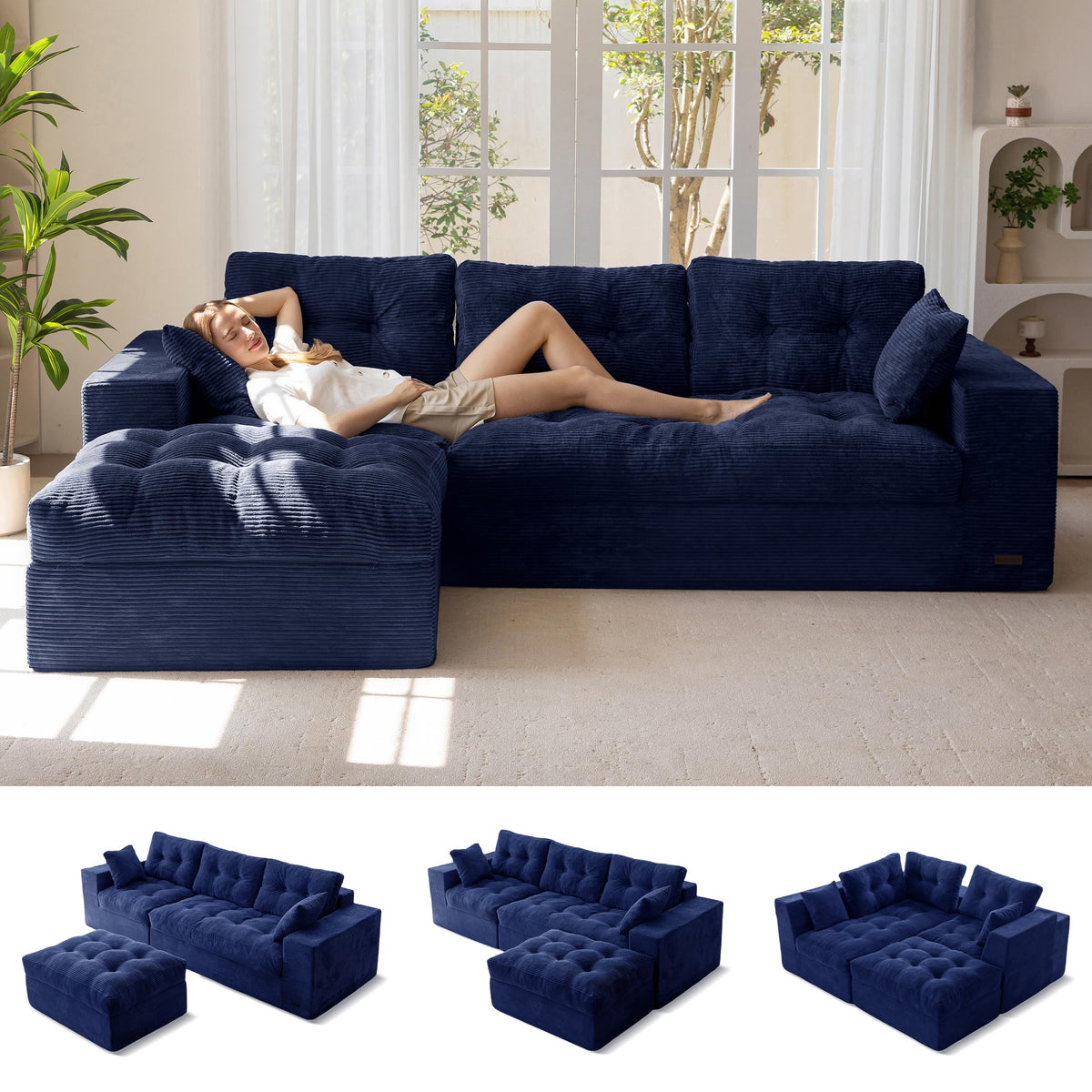 104-Inch L-Shaped Couch with Ottoman O64056