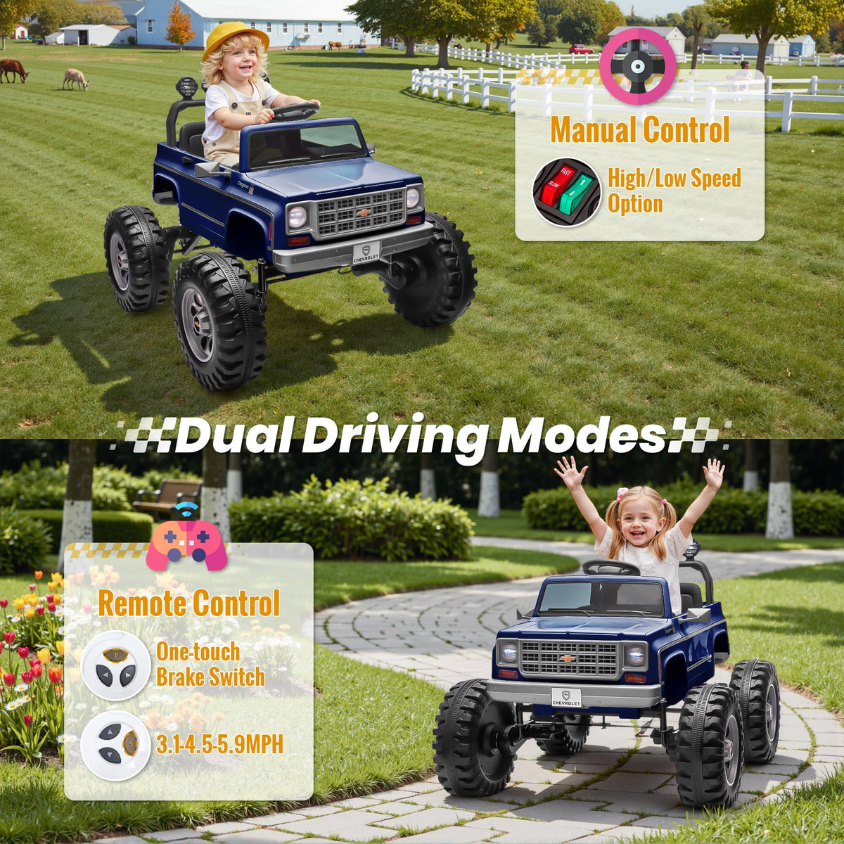 24V Blue 4WD Ride on Monster Truck Car F357
